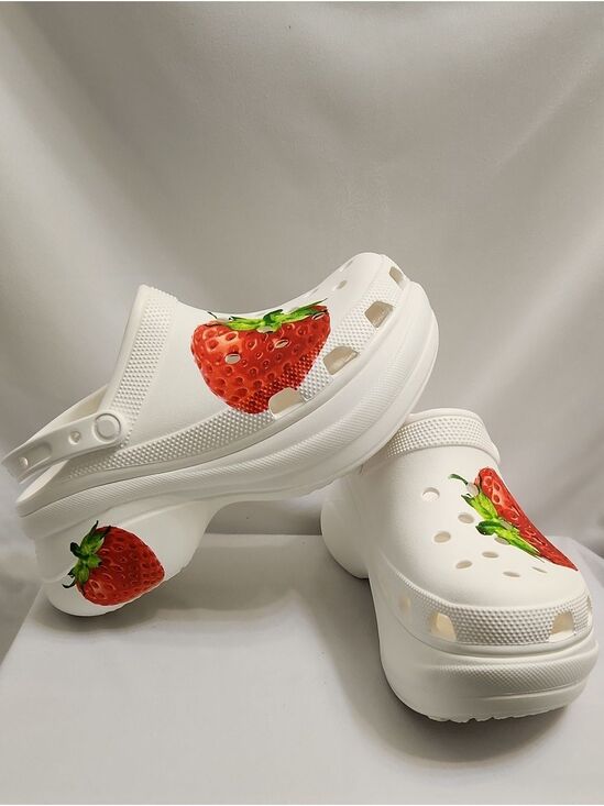 CROCS Shoes - CROCS Bae Fresh Fruit Strawberry White Platform Clogs (W Size 11)